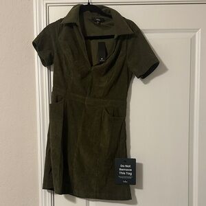 Lulu's Dark Green Corduroy Mini Dress